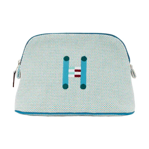 HERMES Bolide Crazy H Хлопок Хранение Сумка Мини Унисекс Циан Золото