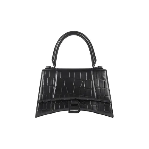 Balenciaga HOURGLASS Крокодил Тисненый Коровья кожа Сумка Hourglass Сумка через плечо Сумка Маленькая Женская Черная