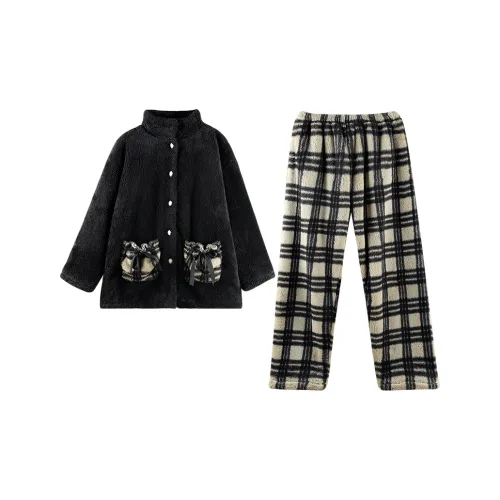 Q'NIANMA Пижамный комплект женский черный и белый в клетку