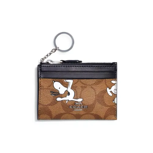 COACH Арахисовая Коллаборация Mini Id Skinny Холщовая кожа Кошелек Держатель для карт Мини Женский Хаки Коричневый