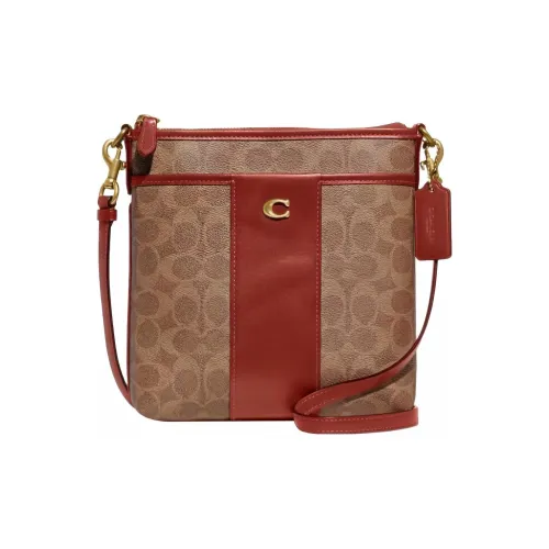 COACH Kitt Покрытый холст с утонченной телячьей кожей сумка через плечо маленькая женская цвет корица и монограммный коричневый