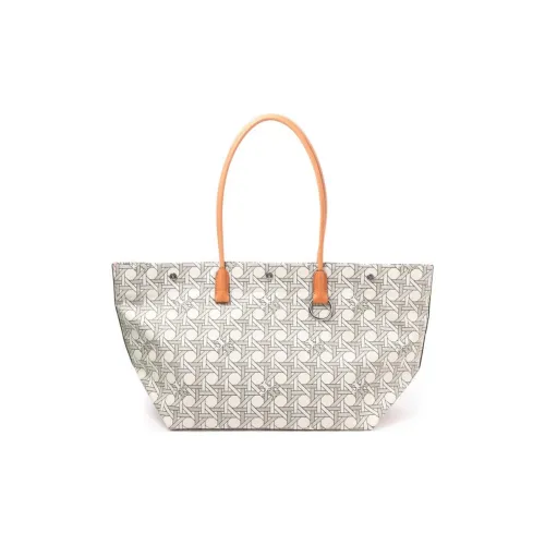 TORY BURCH Холст и кожа Комбинированная сумка-тоут сумка для покупок сумка через плечо женская цвет слоновая кость