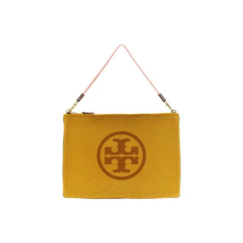 TORY BURCH Ella Хлопок Холст Кожа Комбинированная Холст Сумка Клатч Женский Желтый Розовый