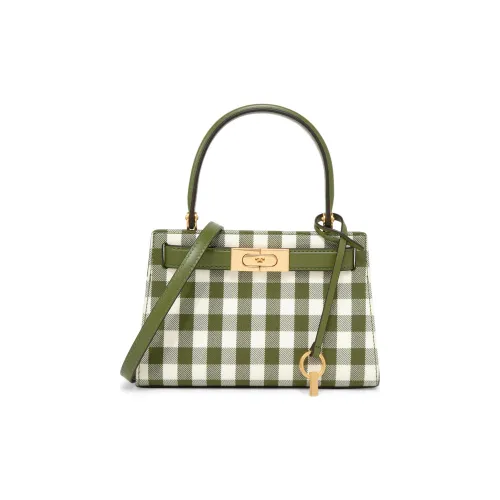 TORY BURCH Lee Radziwill Ткань с кожаными вставками Сумка через плечо Сумка через плечо Мини Женская Оливково-зеленый Белый