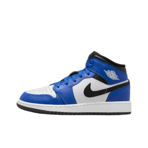 Jordan Air Jordan 1 Устойчивые к истиранию амортизаторы Mid Детские баскетбольные кроссовки Blue Подростковые