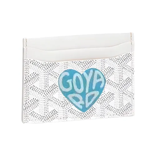 GOYARD Холст Телячья кожа Держатель для карт Держатель для карт Унисекс Белый и Светло-синий Маленькое сердце
