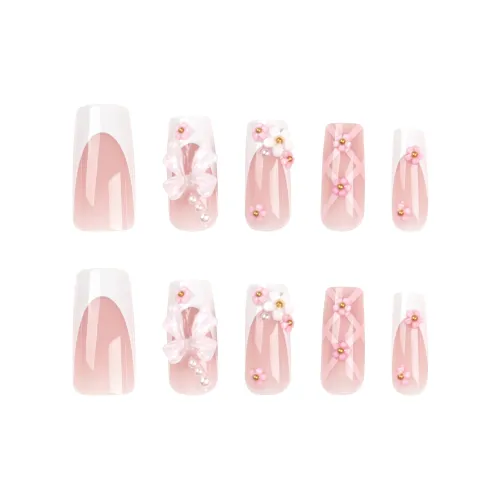 XIBI Белый Французский 3D-эффект Жемчужный Бабочка Девичий Балет Стиль False Nail Короткий LADDER 15мм