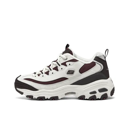 Skechers D'LITES 1,0 Теплоизоляционное покрытие Низкий топ Толстая подошва Кроссовки Женские Бежевый Белый Красный