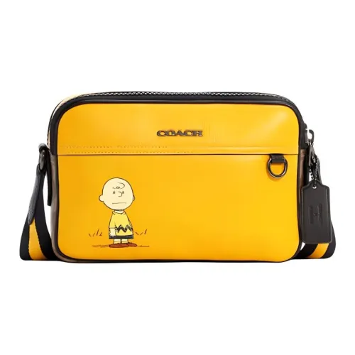 COACH Снупи Коллаборация Graham Коровья кожа Кожа Camera Сумка Сумка через плечо Мужская Желтая