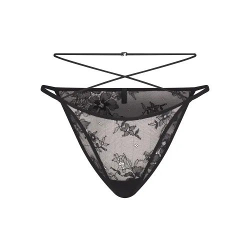 SKIMS FW24 Ультра Fine Ластовичное Кружево Strappy Бикини Трусы Женские 1 Пачка Onyx Onyx