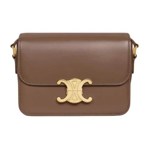 CELINE Triomphe Телячья кожа Сумка через плечо Женская Блестящая Коричневая