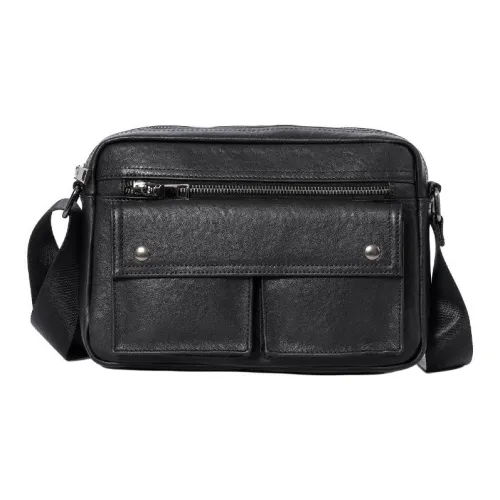 DOSRFINI Сумка через плечо из коровьей кожи большая мужская черная