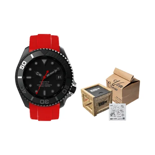 VENCREW Radar Красный Автоматический Механический Механизм Резиновый Ремешок Часы Унисекс Черный Циферблат