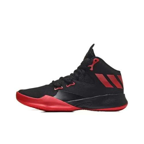 Adidas Dual Threat Slip-Resistant Shock Absorbers Mid Топ Детские Баскетбольные Кроссовки Черный Красный Подростки