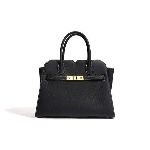 NIUMJ Сумка из крупнозернистой текстуры коровьей кожи стандартная женская черная современный серый Дучесса золотой