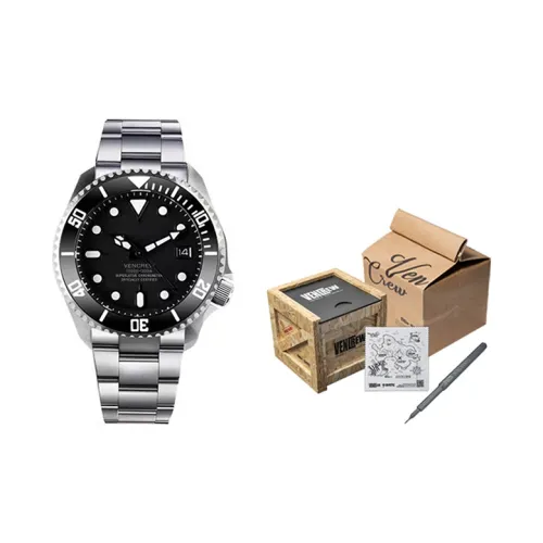 VENCREW Серебряный Valkyrie Автоматический Механический Механизм Часы Унисекс Черный Циферблат