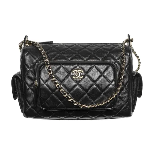 CHANEL Гладкая отделка с рельефом сумка Camera из овечьей кожи сумка через плечо сумка на плечо женская черная