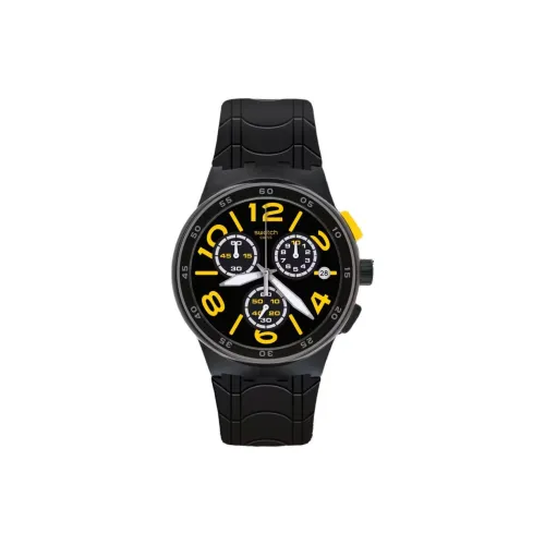 Swatch Quartz Механизм Унисекс Часы 42 мм Черный Циферблат Пластиковый Корпус Часы Силиконовый Ремешок