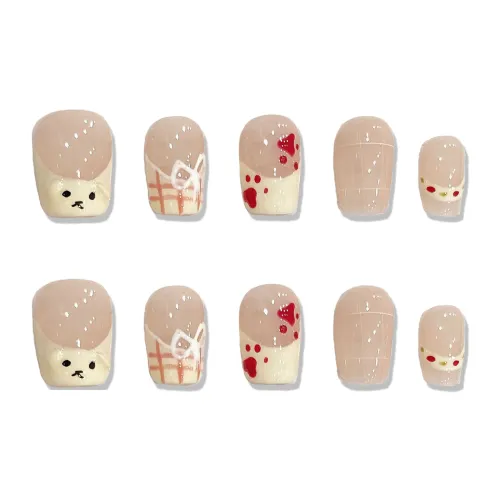XIAMEIYU Мультяшный Французский Кошачья лапа Милкшейк Ручной рисунок False Nail Укороченный Короткий ЛАДЬЯ 16мм