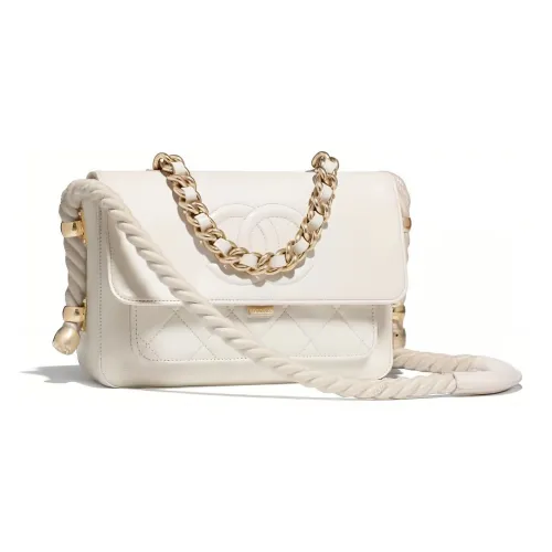 CHANEL Сумка из телячьей кожи с морщинами с клапаном через плечо женская белая