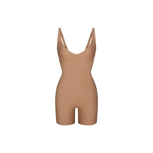 SKIMS FW24 Центральная часть Ядерный SCULPT Plunge MID Бедро BODYSUIT Корректирующее белье Женские Sienna Охра