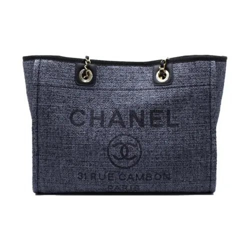 CHANEL Ткань Тоут Сумка Сумка для покупок Сумка через плечо Сумка Женская Черная