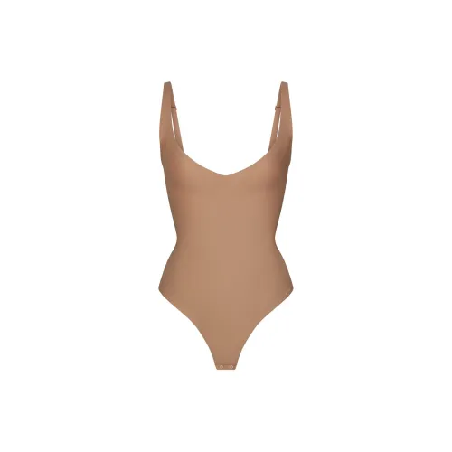 SKIMS FW24 Центральная часть Ядерный SCULPT Plunge Стринг BODYSUIT Корректирующее белье Женские Sienna Охра