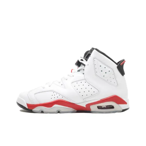 Jordan Air Jordan 6 Кольца Противоскользящие Устойчивые к износу Высокие детские баскетбольные кроссовки Белый Красный Подростки