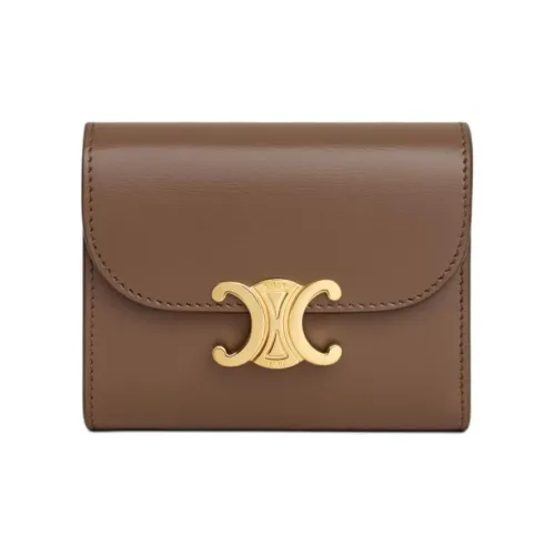 CELINE Triomphe Телячья кожа Кошелек Маленький Женские Блестящий Коричневый