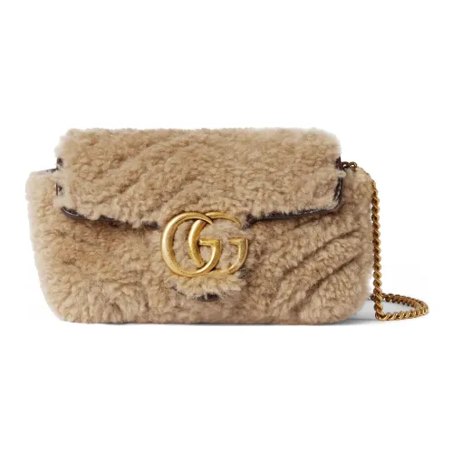 GUCCI Marmont Шерсть Сумка через плечо Extra Mini Женская Светло-Коричневая