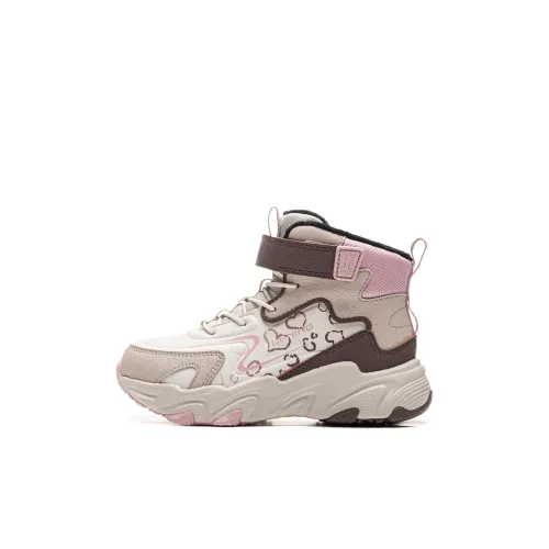 LINING YOUNG Детская повседневная обувь High Топ Абрикосово-розовый/Коричневый цвет грибов/Воробьиный коричневый Kids
