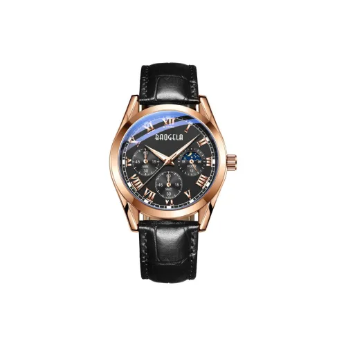 BAOGELA Кварцевый механизм кожаный ремешок мужские часы черный циферблат