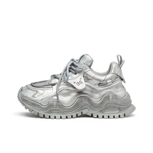 Coup de Foudre Амортизация Увеличение Высоты Низкий Топ Толстая Подошва Женские Серебристые 7 см