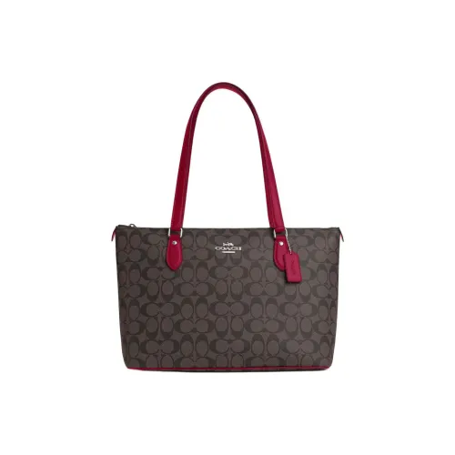 COACH Gallery Холст с покрытием и гладкая кожа Сумка на плечо Женская серебряная и коричневая и ярко-фиолетовая