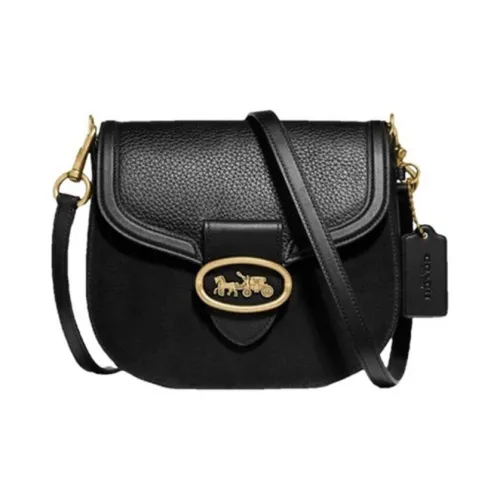 COACH Kat Коровья кожа Седло Сумка Плечевая сумка Женская Черная