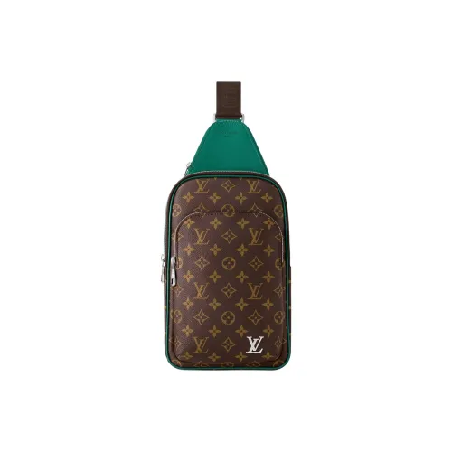 LOUIS VUITTON Кожаная отделка Сумка через плечо Мужская Зеленая и Коричневая