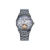 [M01] Черный корпус, синий бриллиант, резьба, черный стальной браслет