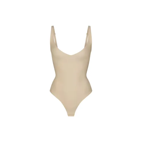 SKIMS FW24 Центральная часть Ядерный SCULPT Plunge Стринг BODYSUIT Корректирующее белье Женские Песочный Песочный