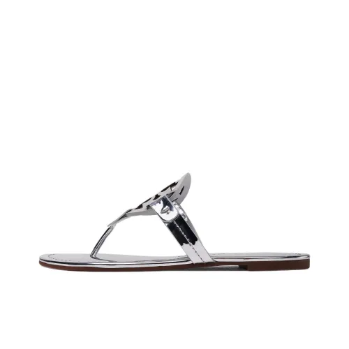 TORY BURCH Miller Металл Кожаный Пэчворк Мода Тапочки Женские Серебристый