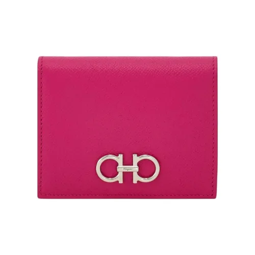 Ferragamo Gancini Hammered Текстура Телячья кожа Кошелек Маленький Женский Розовый