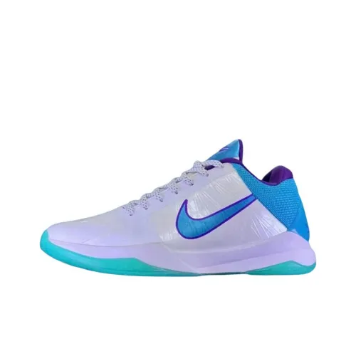 Nike Zoom Kobe 5 Slip-Resistant Abrasion-Resistant Low-Top Баскетбольные Кроссовки Унисекс Белый Синий