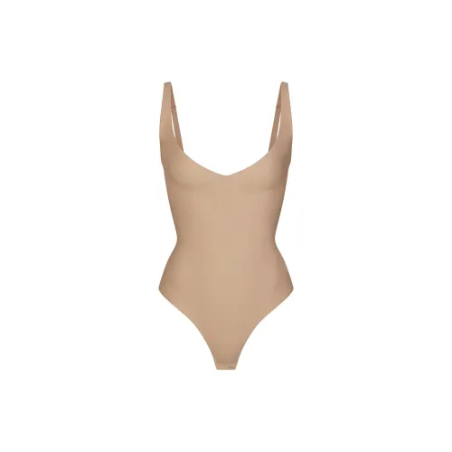 SKIMS FW24 Центральная часть Ядерный SCULPT Plunge Стринг BODYSUIT Корректирующее белье Женские Глина Глина