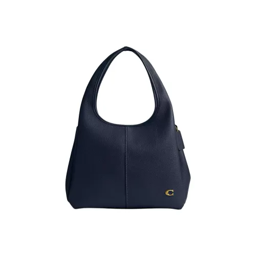 COACH LANA Полированная кожа с текстурой личи сумка-тоут сумка для покупок сумка через плечо сумка большая женская темно-синий