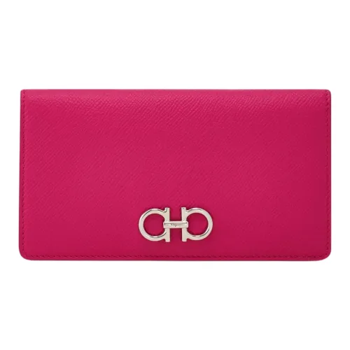 Ferragamo Gancini Hammered Текстура Телячья кожа Кошелек Женские Розовый