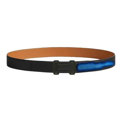 HERMES Телячья кожа Кожаные ремни Мужской Черный многоцветный Ширина 3,2CM