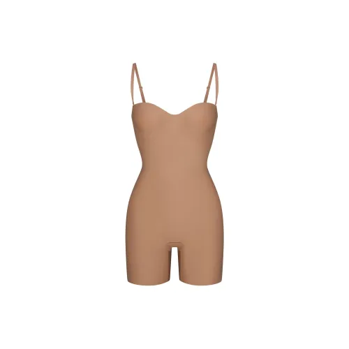 SKIMS FW24 Центральная часть Ядерный SCULPT UNDERWIRE MID Бедро BODYSUIT Корректирующее белье Женские Sienna Охра
