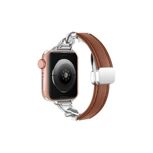 Часы AOMN Полоска Apple Совместимость 41 мм Одиночный Ремешок Цепочка с кожаным вставкой Магнитный Материал ремешка