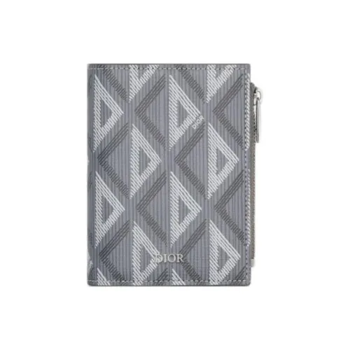 DIOR CD Diamond Smooth Calfskin Men's Cardholder Gray