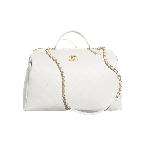 CHANEL Винтаж Телячья кожа Bowling Сумка Сумка через плечо Сумка Extra Large Женская Белая