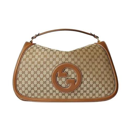 GUCCI Blondie Холст с кожей Комбинированная Сумка через плечо Сумка Большая Женская Бежевая и Темно-коричневая